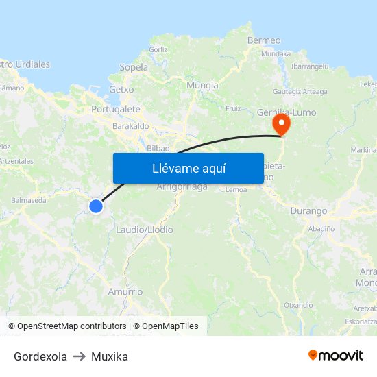 Gordexola to Muxika map