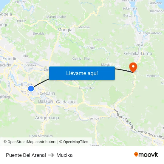 Puente Del Arenal to Muxika map