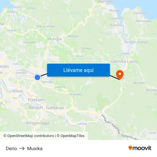 Derio to Muxika map