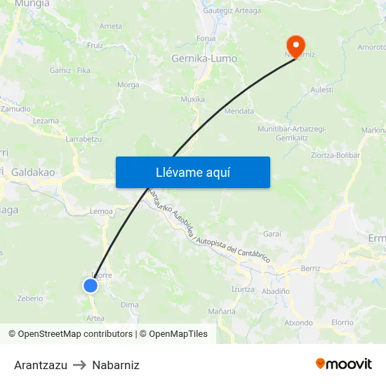 Arantzazu to Nabarniz map