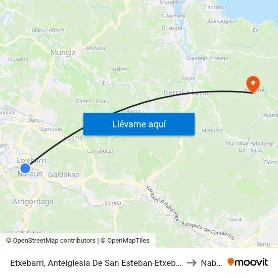 Etxebarri, Anteiglesia De San Esteban-Etxebarri Doneztebeko Elizatea to Nabarniz map