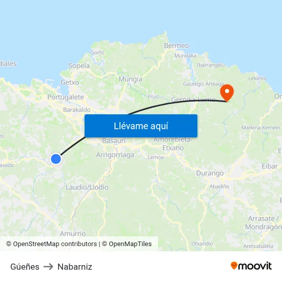 Gúeñes to Nabarniz map