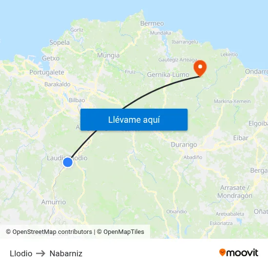Llodio to Nabarniz map