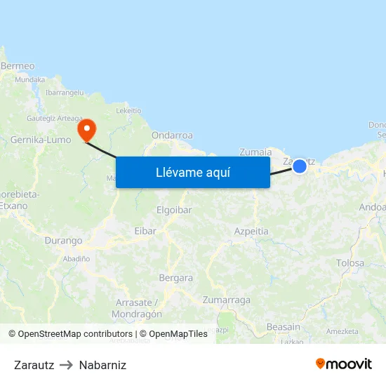 Zarautz to Nabarniz map