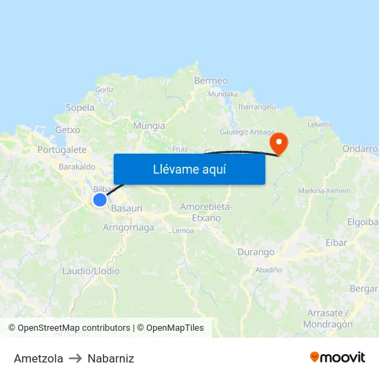 Ametzola to Nabarniz map