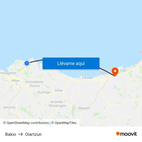 Bakio to Oiartzun map