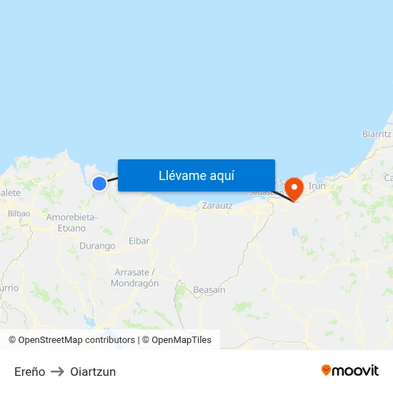 Ereño to Oiartzun map
