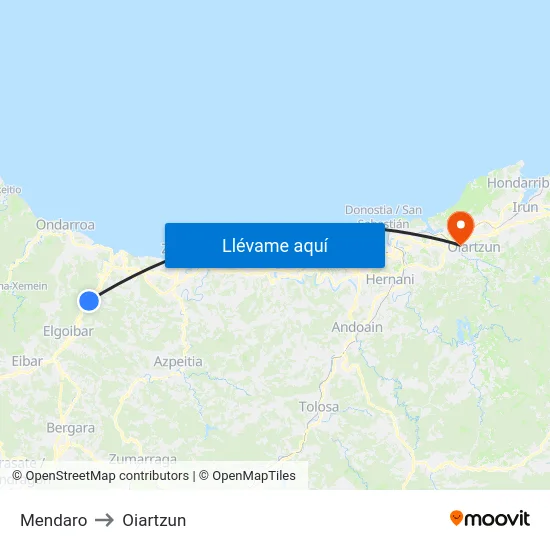 Mendaro to Oiartzun map