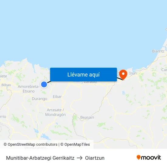 Munitibar-Arbatzegi Gerrikaitz to Oiartzun map