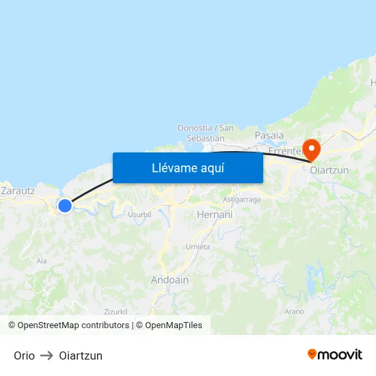 Orio to Oiartzun map