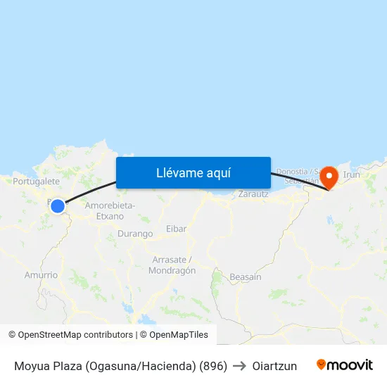Moyua Plaza (Ogasuna/Hacienda) (896) to Oiartzun map
