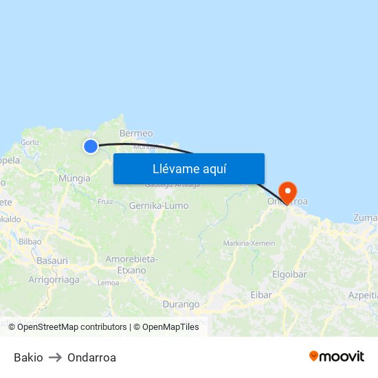 Bakio to Ondarroa map