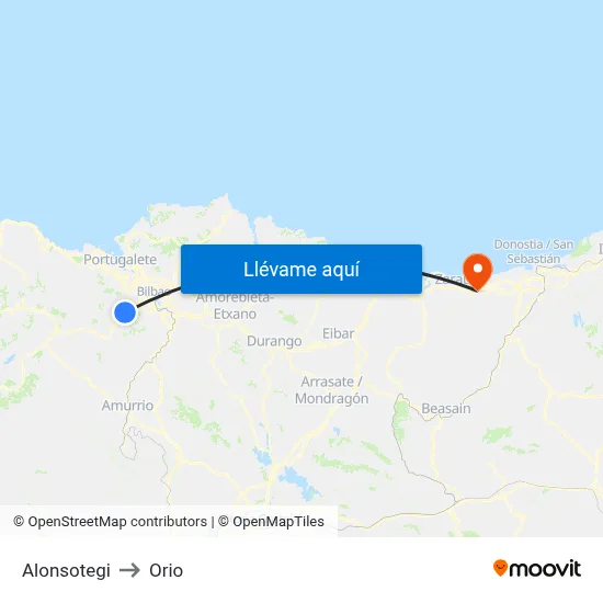 Alonsotegi to Orio map