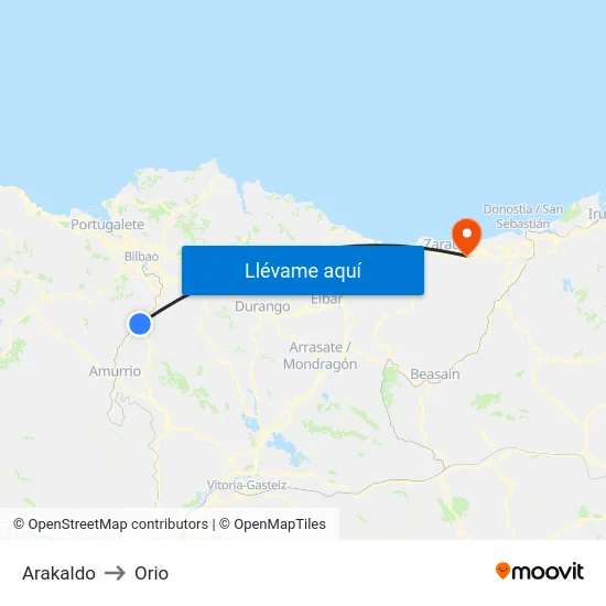 Arakaldo to Orio map