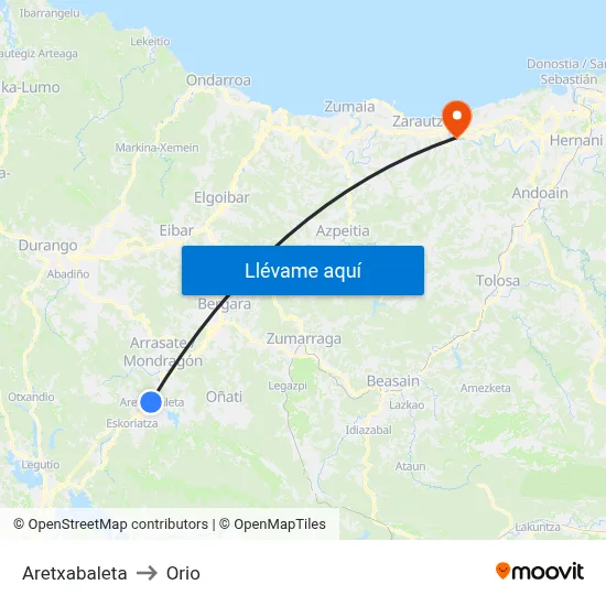 Aretxabaleta to Orio map