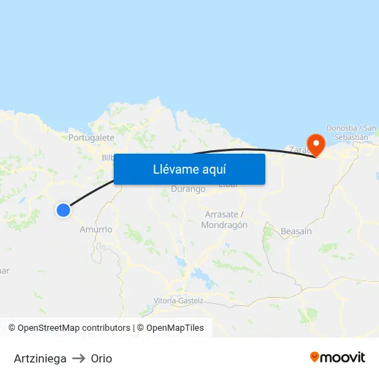 Artziniega to Orio map