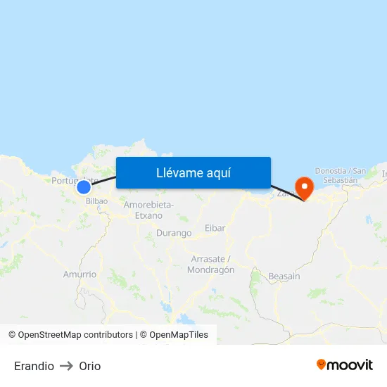 Erandio to Orio map