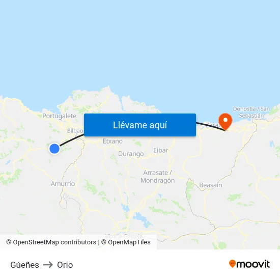 Gúeñes to Orio map