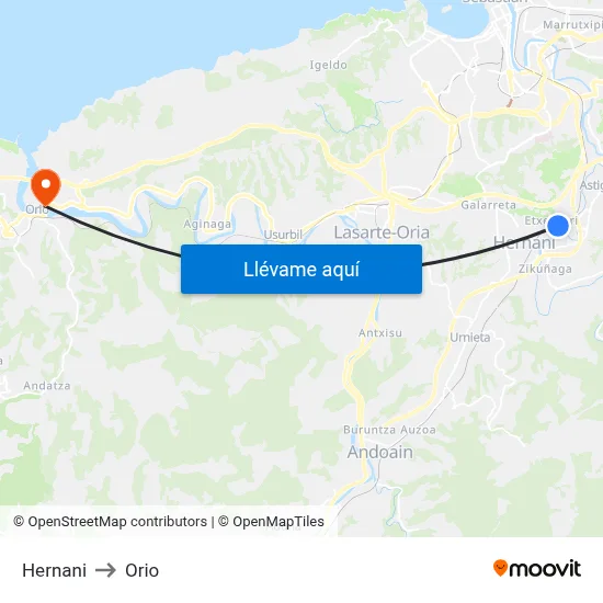 Hernani to Orio map