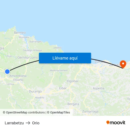 Larrabetzu to Orio map