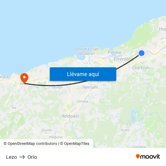 Lezo to Orio map