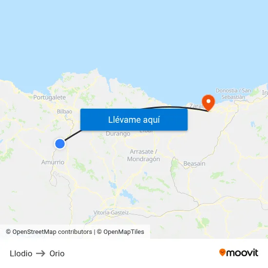 Llodio to Orio map