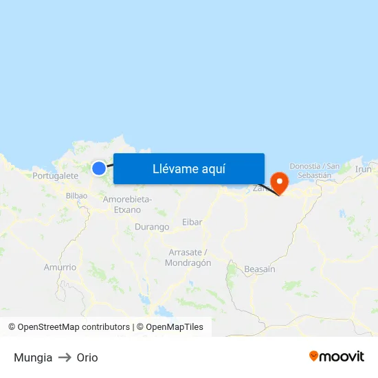 Mungia to Orio map