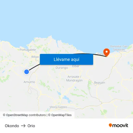 Okondo to Orio map