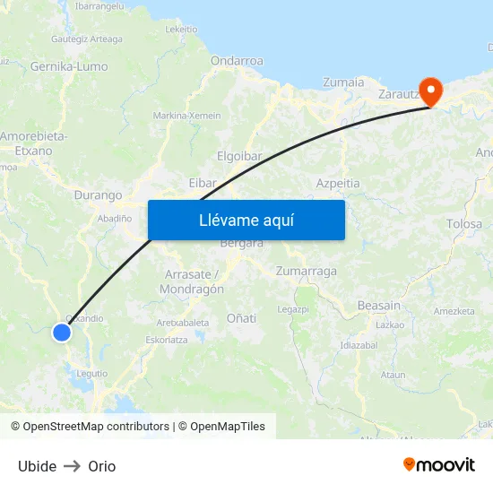 Ubide to Orio map