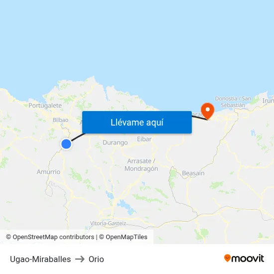 Ugao-Miraballes to Orio map