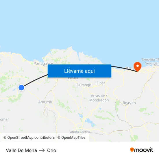 Valle De Mena to Orio map