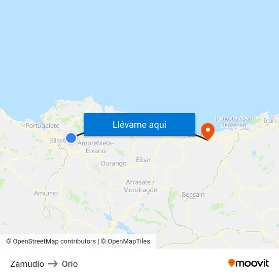 Zamudio to Orio map