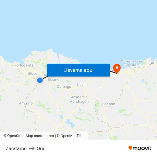 Zaratamo to Orio map