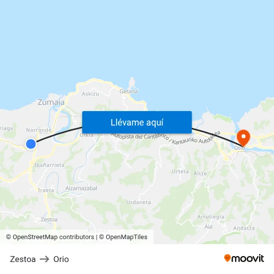 Zestoa to Orio map
