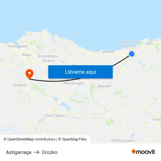 Astigarraga to Orozko map