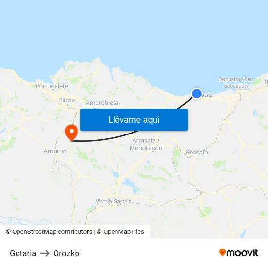 Getaria to Orozko map