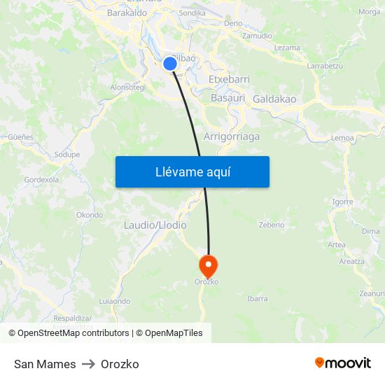 San Mames to Orozko map