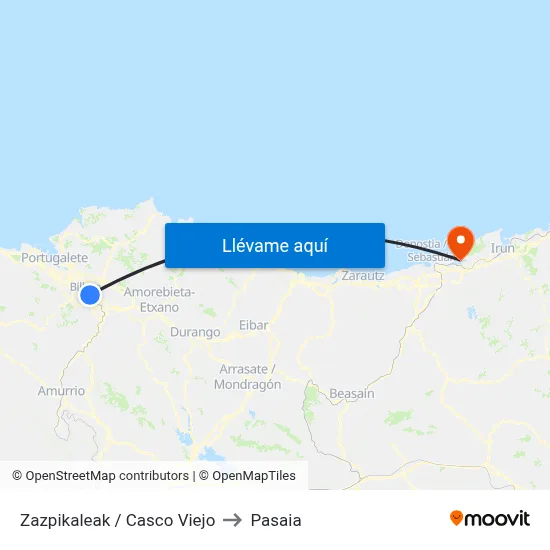 Zazpikaleak / Casco Viejo to Pasaia map