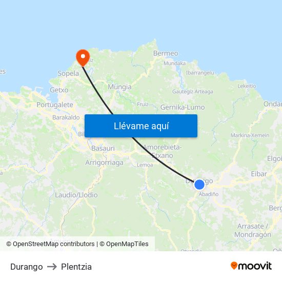Durango to Plentzia map