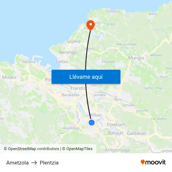 Ametzola to Plentzia map