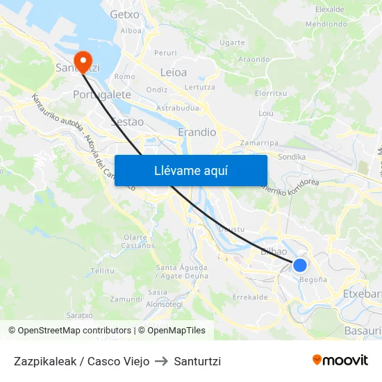 Zazpikaleak / Casco Viejo to Santurtzi map