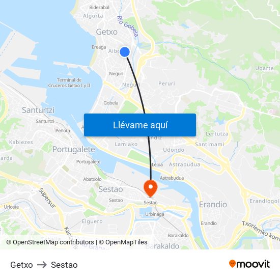 Getxo to Sestao map