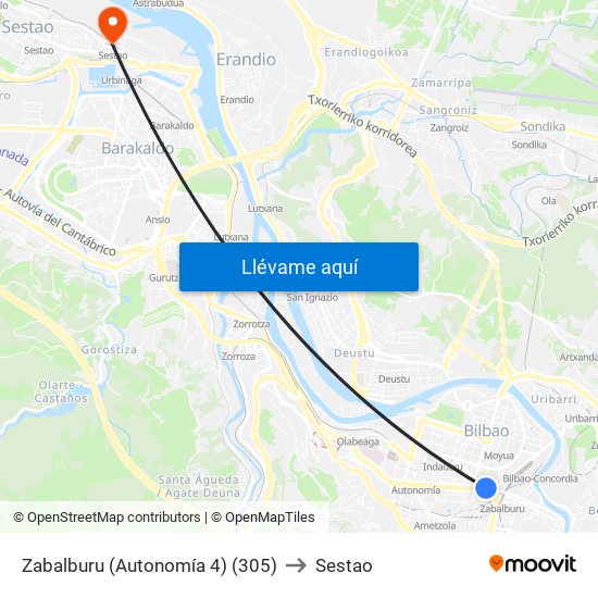 Zabalburu (Autonomía 4) (305) to Sestao map