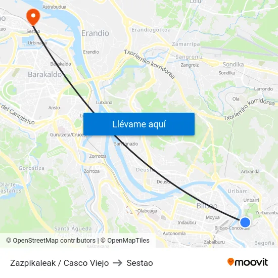 Zazpikaleak / Casco Viejo to Sestao map