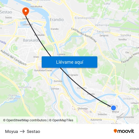 Moyua to Sestao map