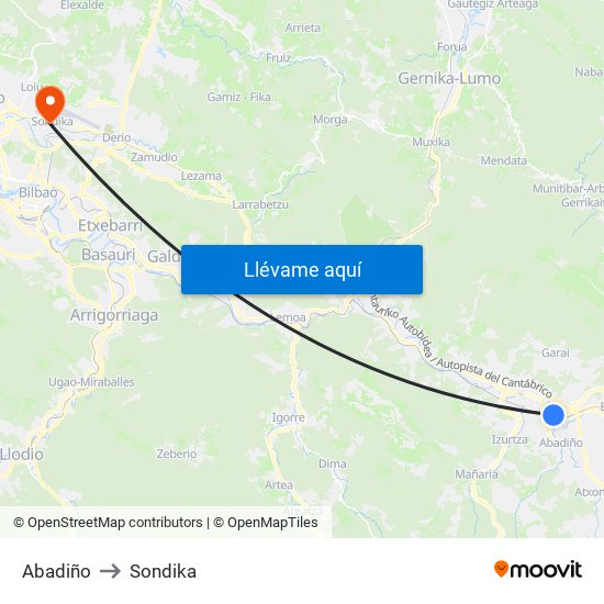 Abadiño to Sondika map