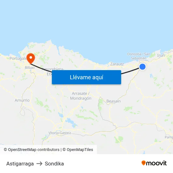 Astigarraga to Sondika map