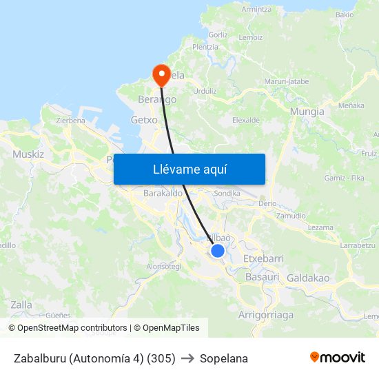 Zabalburu (Autonomía 4) (305) to Sopelana map