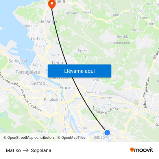 Matiko-Bilbao to Sopelana map