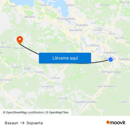 Basauri to Sopuerta map